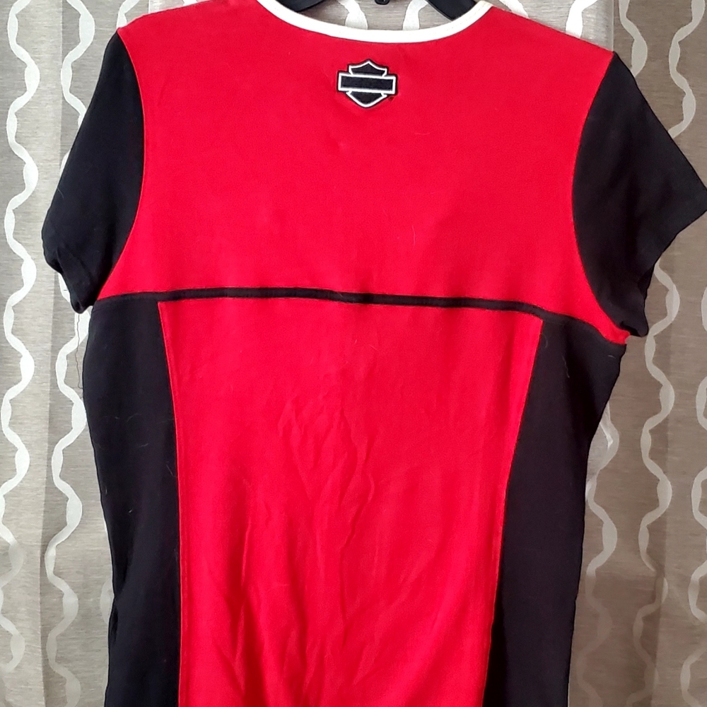 Harley Davidson short sleeve top Red Black White zip front